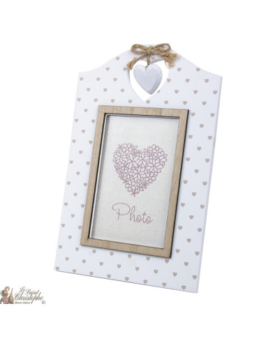 Cadre photo motifs cœurs en bois