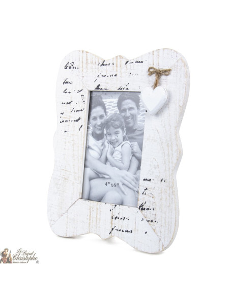 Photo frame with wooden heart