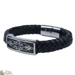 Bracelet cuir et métal inoxydable avec croix