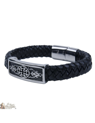 Leather and stainless steel bracelet with cross