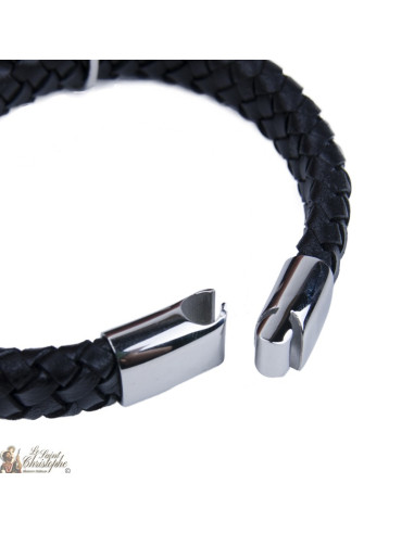 Bracelet cuir et métal inoxydable avec croix