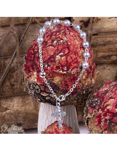 Bracelet perles nacrées avec croix calice - dizaine