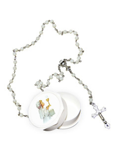 Real white rosary mother-of-pearl pearls with communicating box