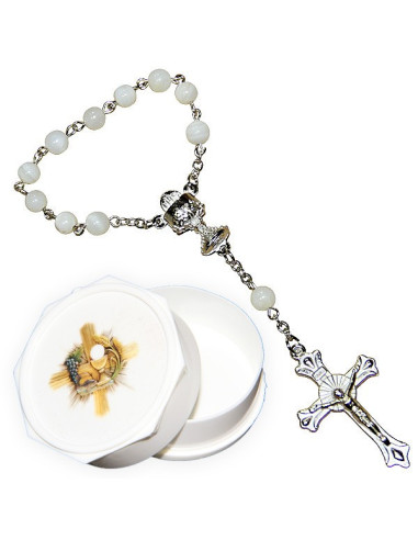 Ten mother-of-pearl beads with communion box - Cross