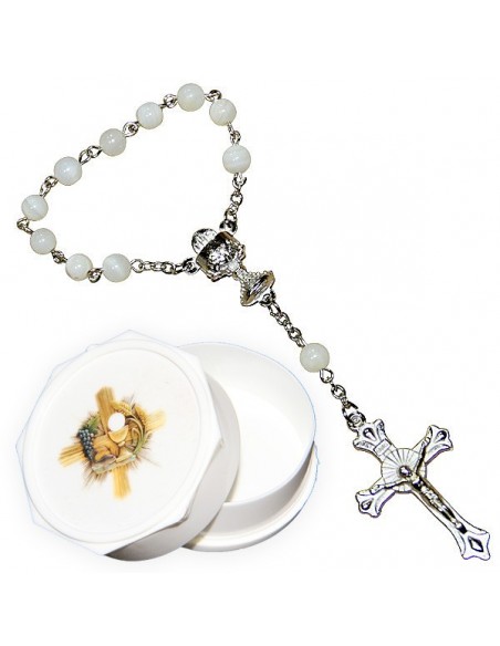 Dizaine perles en nacre avec boite communion - Croix