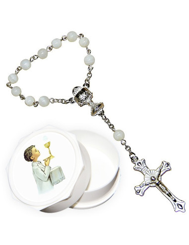 Dizaine perles en nacre avec boite communion - Garçon