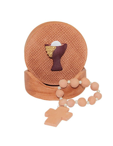 Caja cáliz con decenario de terracota – Artesanía de Venezuela