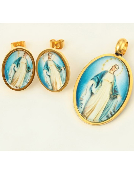 Set hangers en oorbellen Wonderbaarlijke Maagd - 24 k verguld