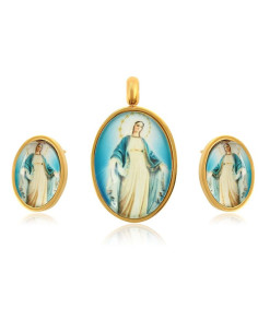 Set hangers en oorbellen Wonderbaarlijke Maagd - 24 k verguld