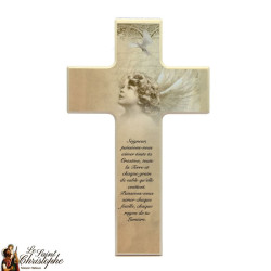 Holzkreuz für die Kommunion - Engel aus Bronze