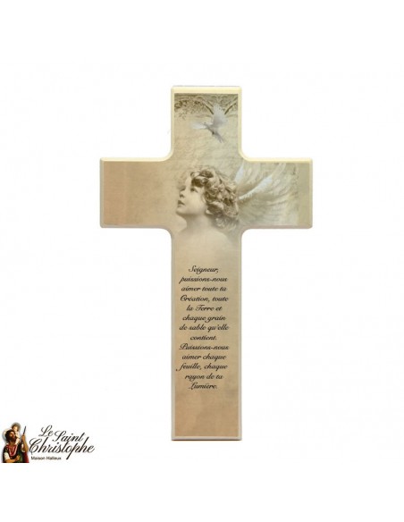 Cruz de madera para la comunión - ángel de bronce