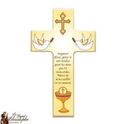Holzkreuz für Kommunionskelch und Tauben