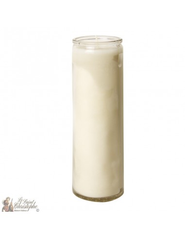White wax candle in glass container