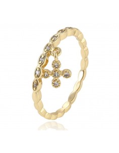 Anillo diez cristales cruzados - chapado en oro de 18 K