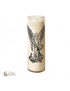 Bougie blanche en verre Saint Michel Archange dessin noir
