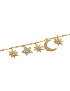 Bracelet croissant de lune étoiles zircon doré