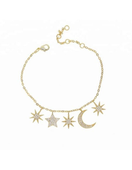 Bracciale Crescent moon stelle zirconi d'oro zirconi