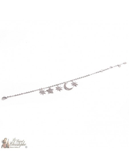 Bracelet croissant de lune étoiles zircon