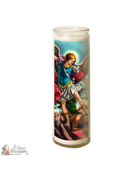 Bougie blanche en verre Saint Michel Archange