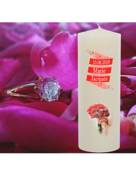 Candela di nozze personalizzabile - Fiori rossi