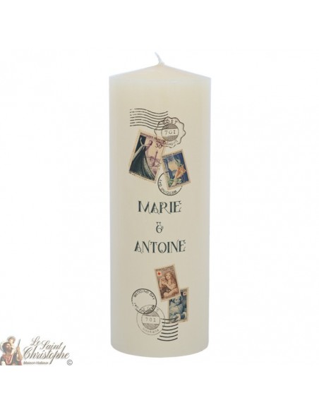 Bougie de mariage personnalisable  - Timbres vintage