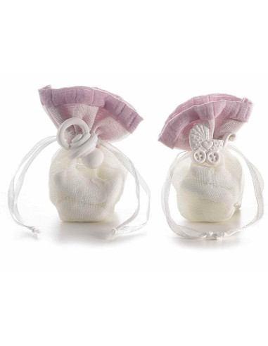 Sac à dragées pour naissance , baptême avec jolie petite céramique
