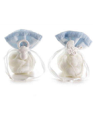 Sac à dragées avec jolie céramique - polyester bleue