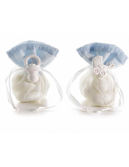 Sac à dragées avec jolie céramique - polyester bleue