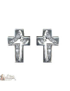 Boucles d'oreilles Croix incrustée cristaux - Argent 925