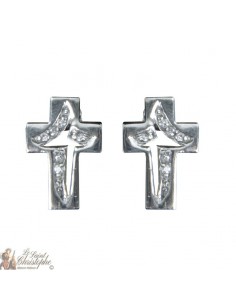 Cross earrings inlaid with crystals - Silver 925