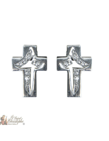 Cross oorbellen ingelegd met kristallen - Zilver 925