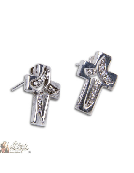 Cross earrings inlaid with crystals - Silver 925