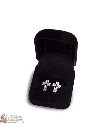 Pendientes de cruz con incrustaciones de cristales - Plata 925