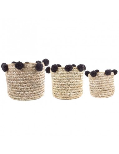 Paniers Pompons gris taupe lot 3 pièces