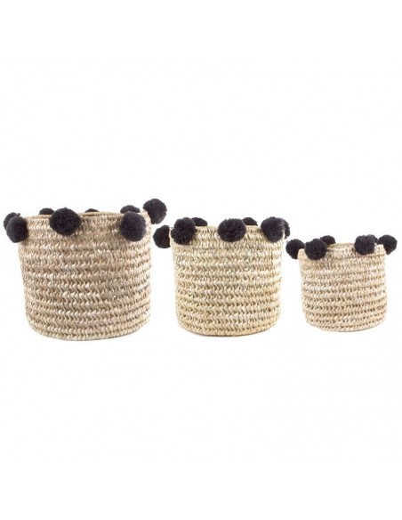 Paniers Pompons gris taupe lot 3 pièces