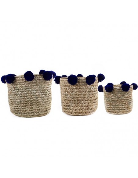 Baskets Pompons blue lot 3 pieces