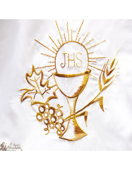 White alb with cross embroidered pleat - cotton