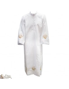 White alb with cross embroidered pleat - cotton