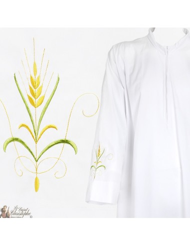 Alba blanca bordada con mazorca de trigo de colores - algodón