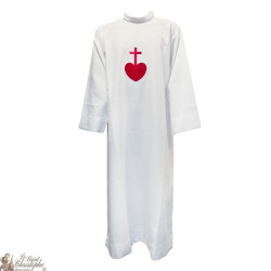 Sacerdote blanco amanecer - bordado rojo corazón de color - algodón