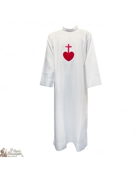 Sacerdote bianco all'alba - cuore rosso ricamato - cotone