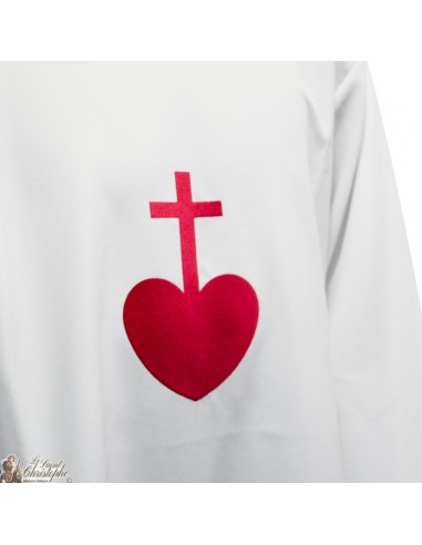 Sacerdote bianco all'alba - cuore rosso ricamato - cotone