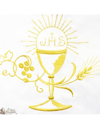 White alb embroidered chalice - cotton