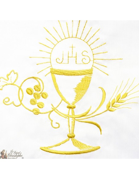 White alb embroidered chalice - cotton