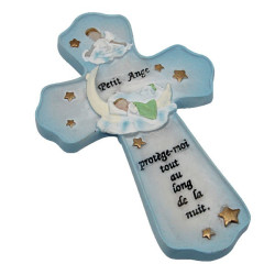 Croix chambre d'enfant avec citation protection et joli petit ange