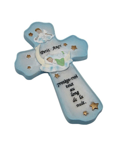 Croix chambre d'enfant avec citation protection et joli petit ange