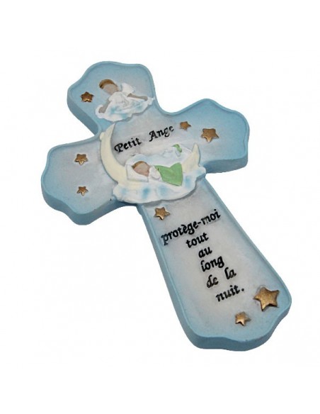 Croix chambre d'enfant avec citation protection et joli petit ange