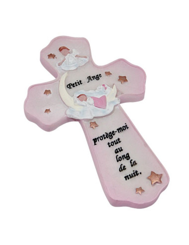 Croix chambre d'enfant avec citation protection et joli petit ange
