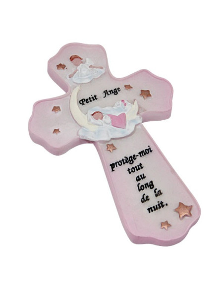 Croix chambre d'enfant avec citation protection et joli petit ange