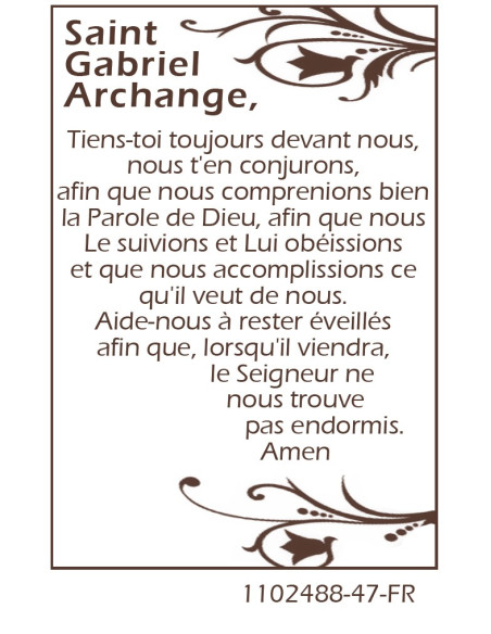 Medal card to Saint Gabriel - prayer